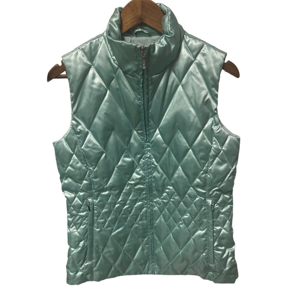 LANDS' END Women's Down Filled Seagrass Green Shimmer Puffer Vest Size S